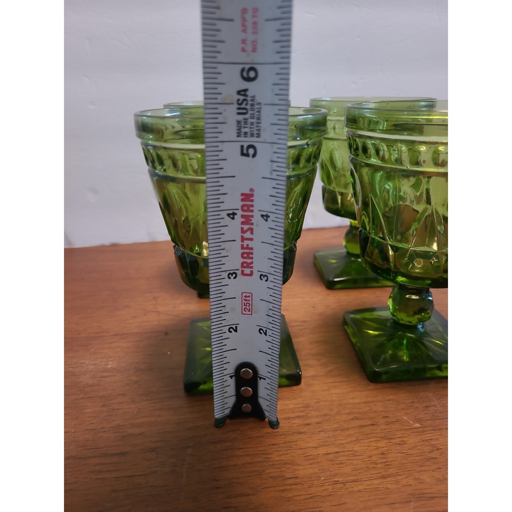 Vintage Indiana Green Colony Park Lane Glass Square Bottom Goblet Set Of 4 - Picture 5 of 6